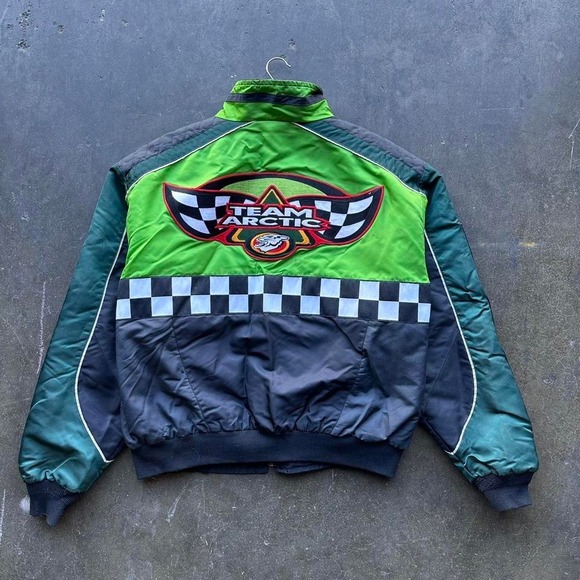 Vintage 90s Artic Cat Checkered Nylon Puffer Jacket Size XL - Picture 7 of 8